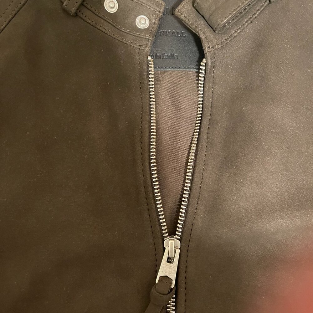 All Saints Cora Suede Leather jacket XS dark olive NWT MSRP $600 - Picture 6 of 11